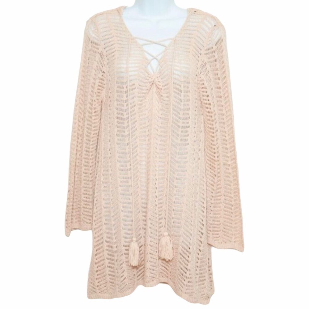 Honey Punch peach light Knit lace up front Top